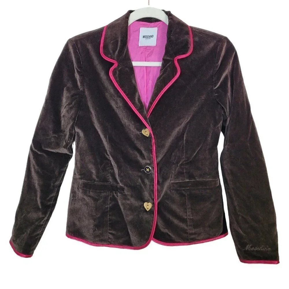 Vintage Moschino Junior Sz 40 11/12 Brown Velvet Blazer Jacket XS/XXS READ